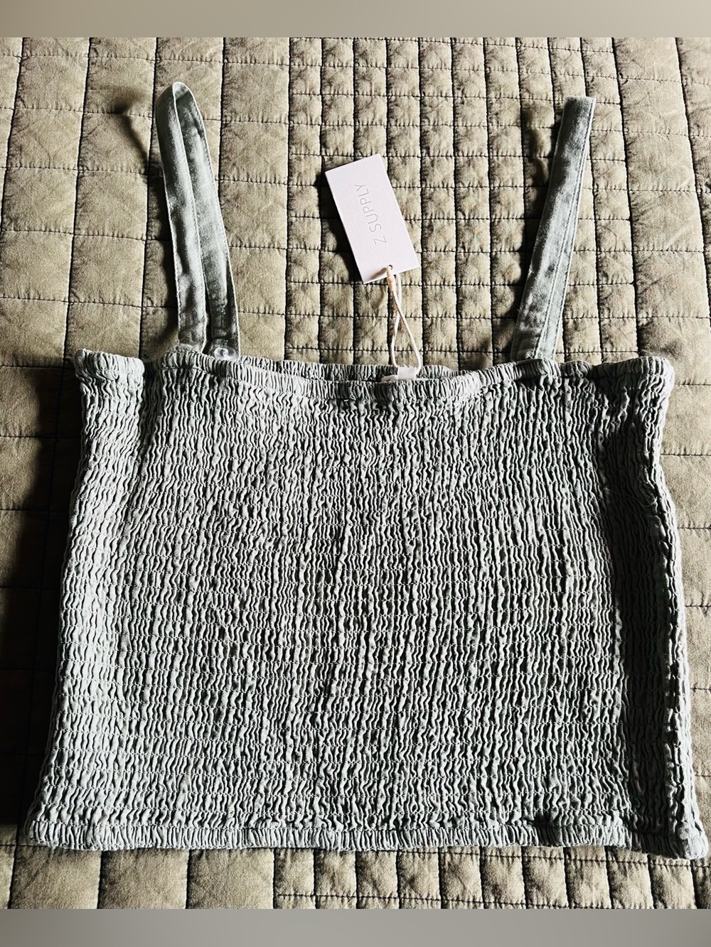 Z Supply Amelie Linen Avocado Smocked Camisole Top M